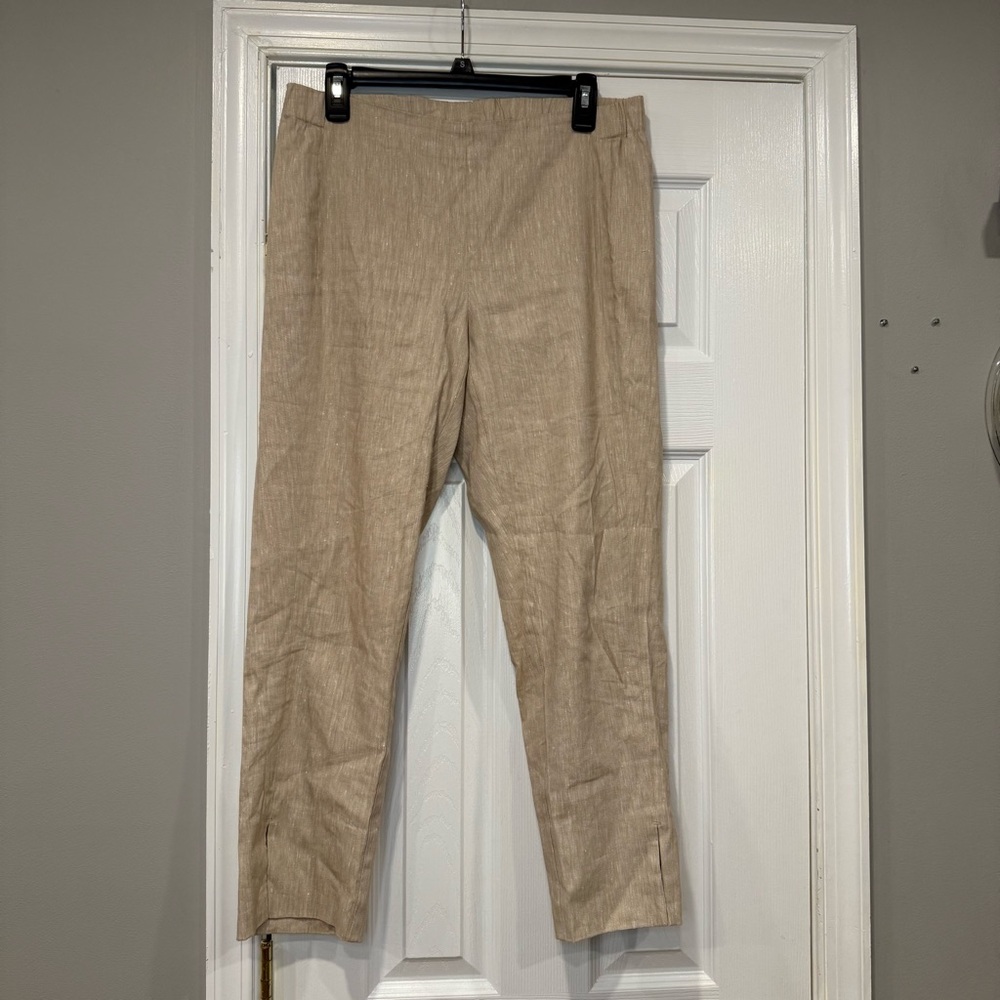J. Jill Linen Stretch Pants Tan Trousers Straight Leg Lightweight Womens Small